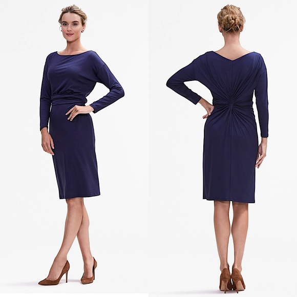MM LAFLEUR Deep Blue Silk Modal Stretch Callie Dress Size Medium - Picture 1 of 13